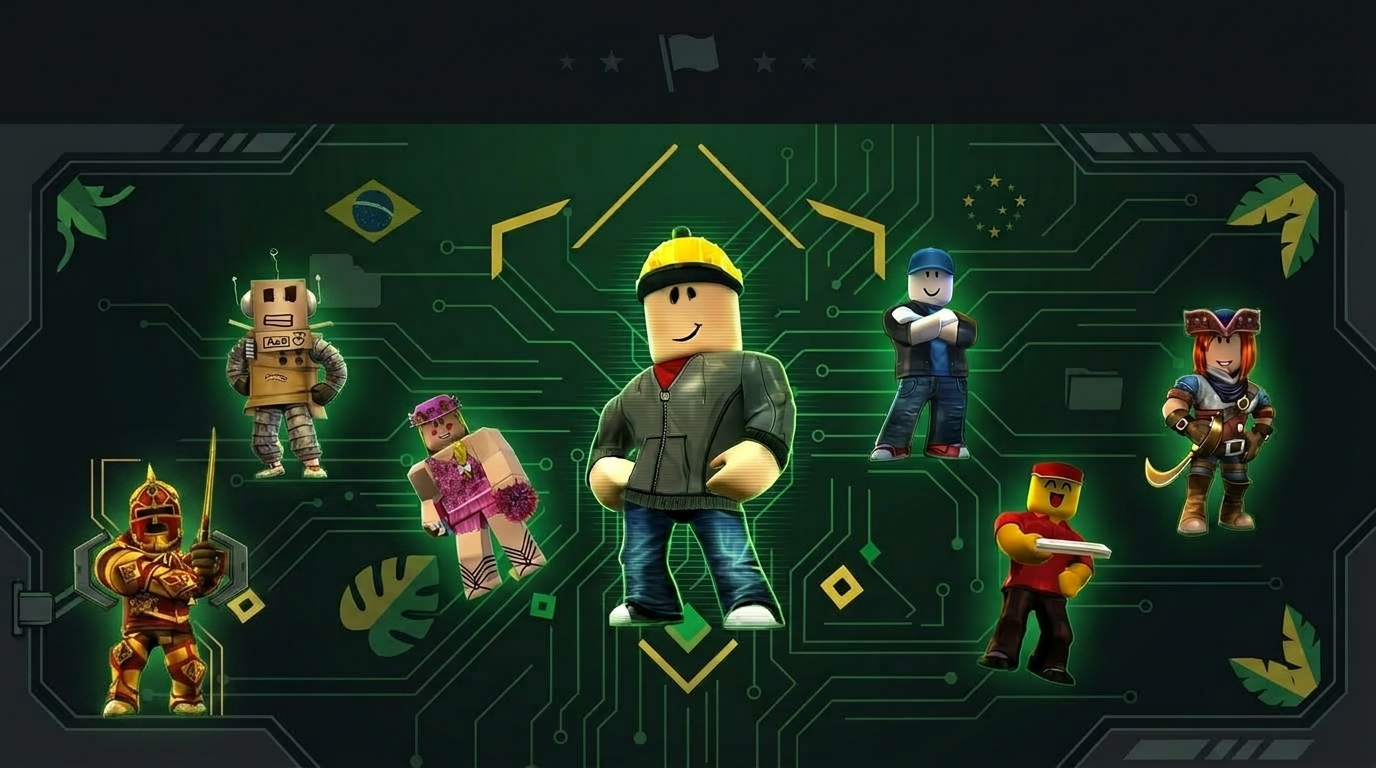 Discovery splash banner for Roblox Brasil | Blox Fruits • Grow a Garden • Brainrot • Sailor Piece Discord server