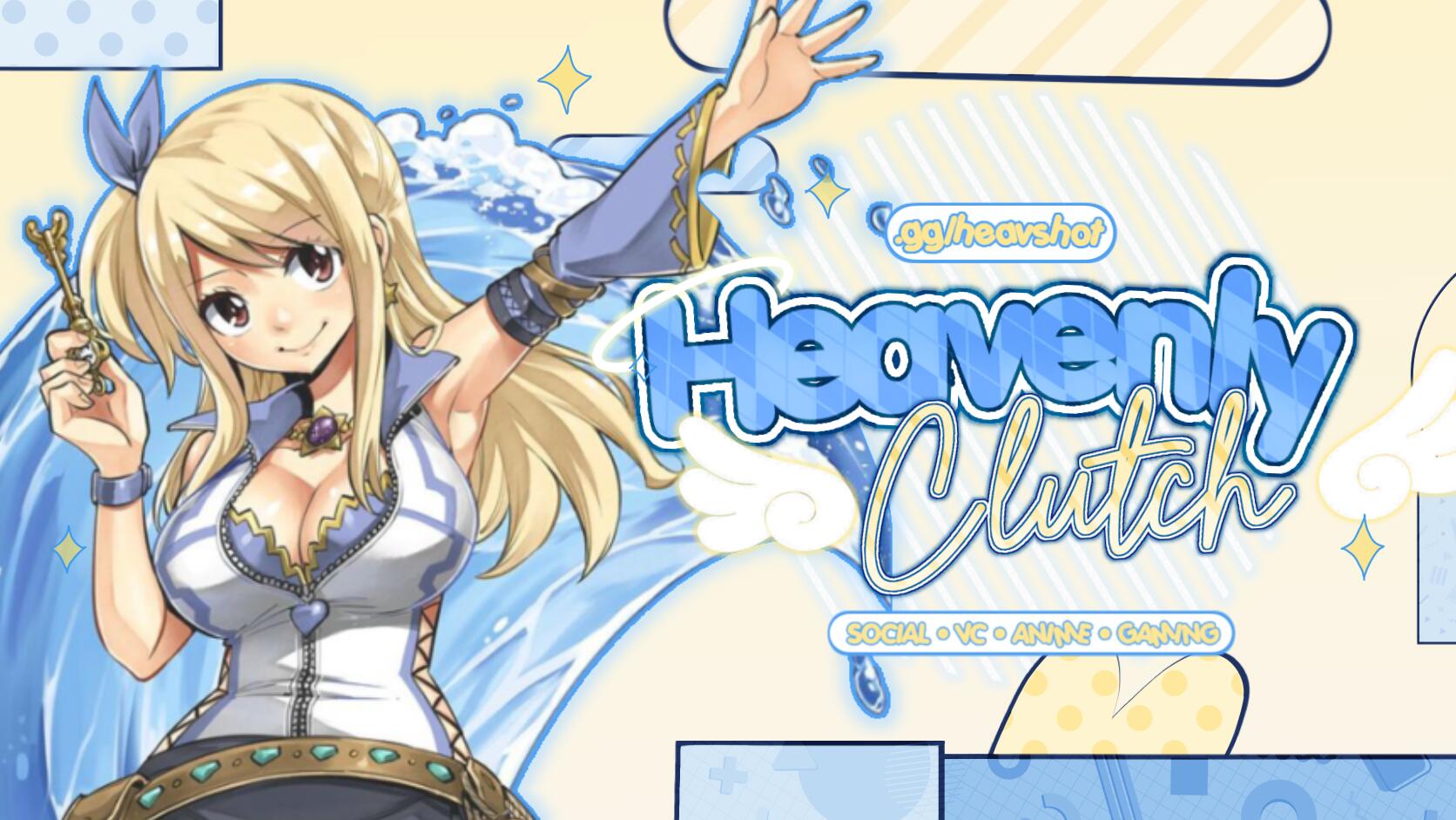 Discovery splash banner for Heavenly Clutch ✦ Social ⋆ Valorant ⋆ VC ⋆ Anime ⋆ Gaming Discord server